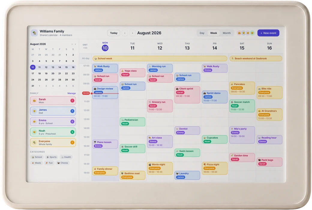 The Planwise display mounted on a kitchen wall in morning light
